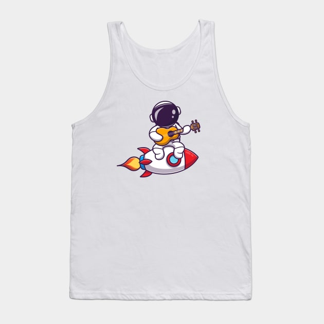 Cute Astronaut Playing Guitar On Rocket Tank Top by Catalyst Labs